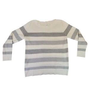 Market & Spruce Striped Knit Sweater Long Sleeve Women's Large Cream Gray